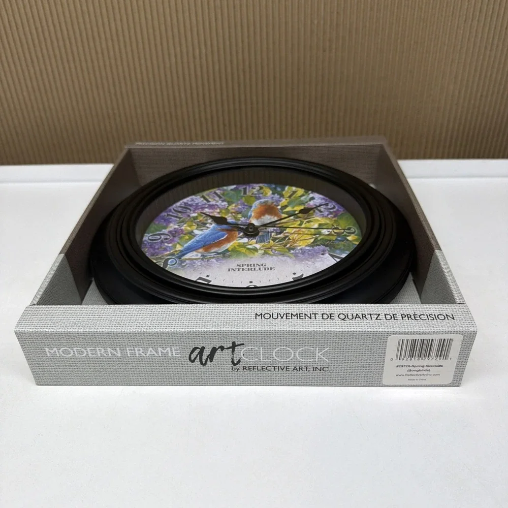 Reflective Art 10' Wall Clock BlueBirds Spring Interlude W/ Flower Garden Cabin